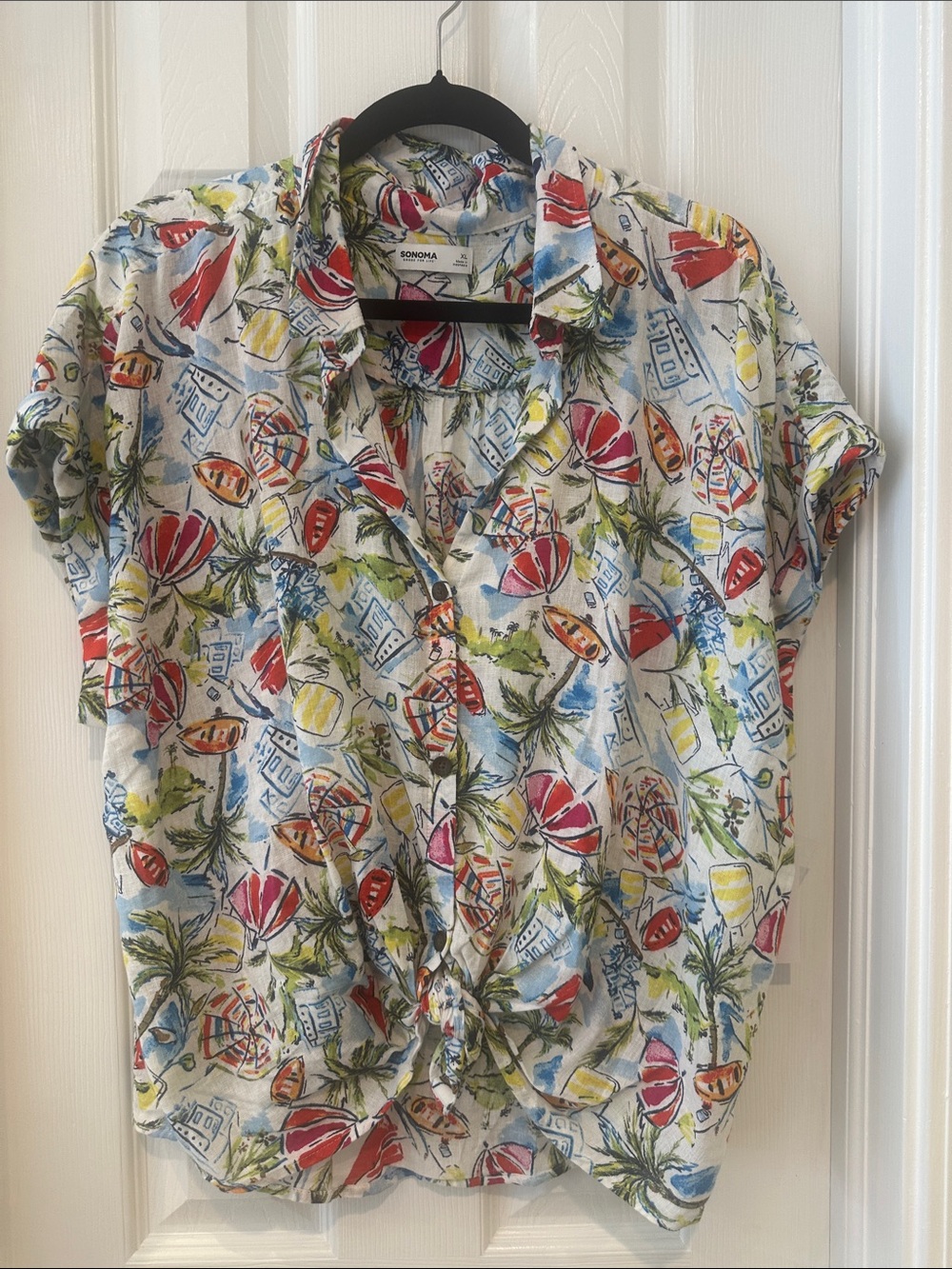 🍀 New Sonoma Multi-Color Short-Sleeve Button Front Tie Top